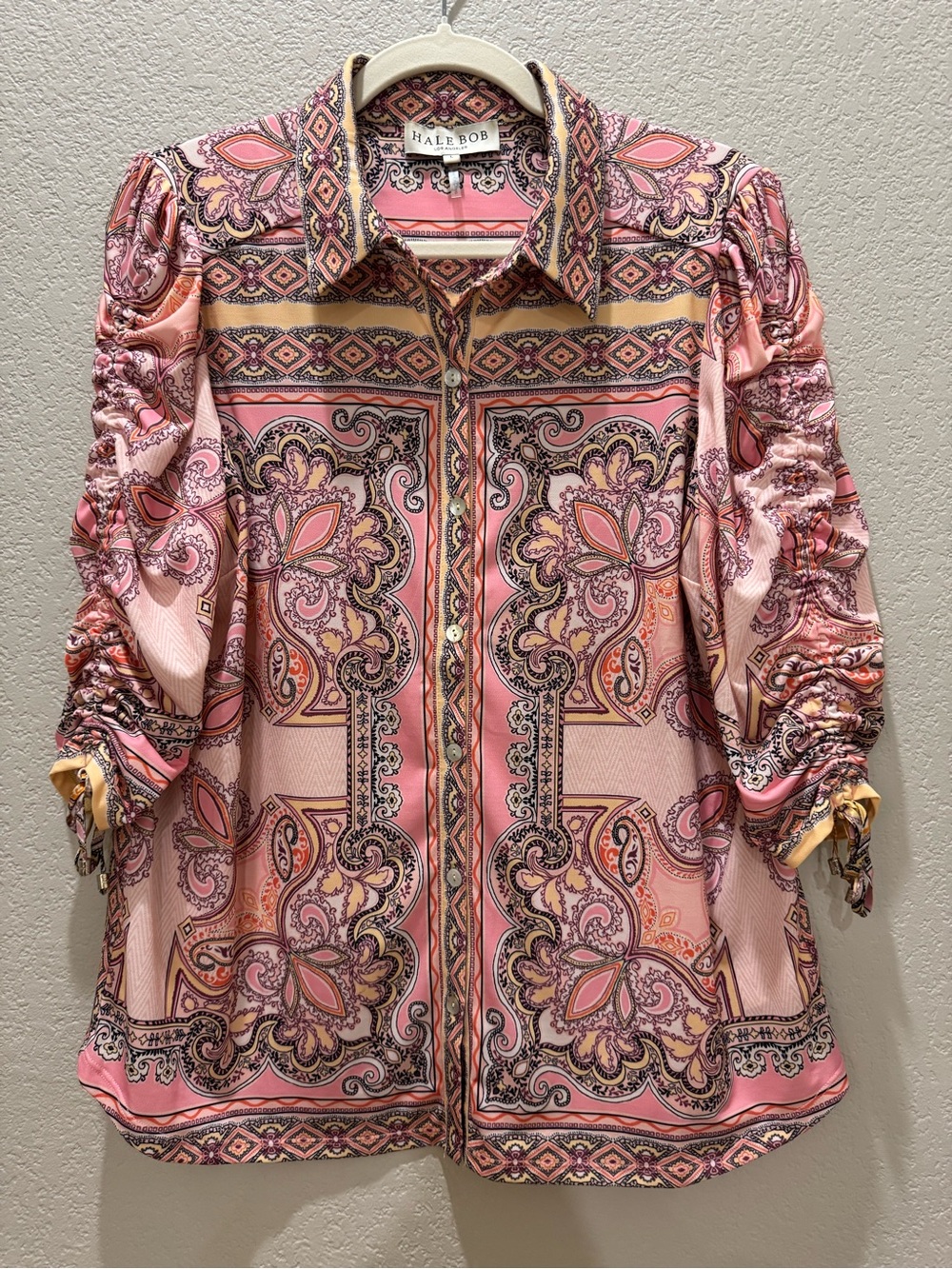 Hale Bob Rose and Gold Paisley Button-Down Blouse